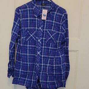 NWT Size 1 (Plus) Torrid Blue Plaid Button-Up Shirt
